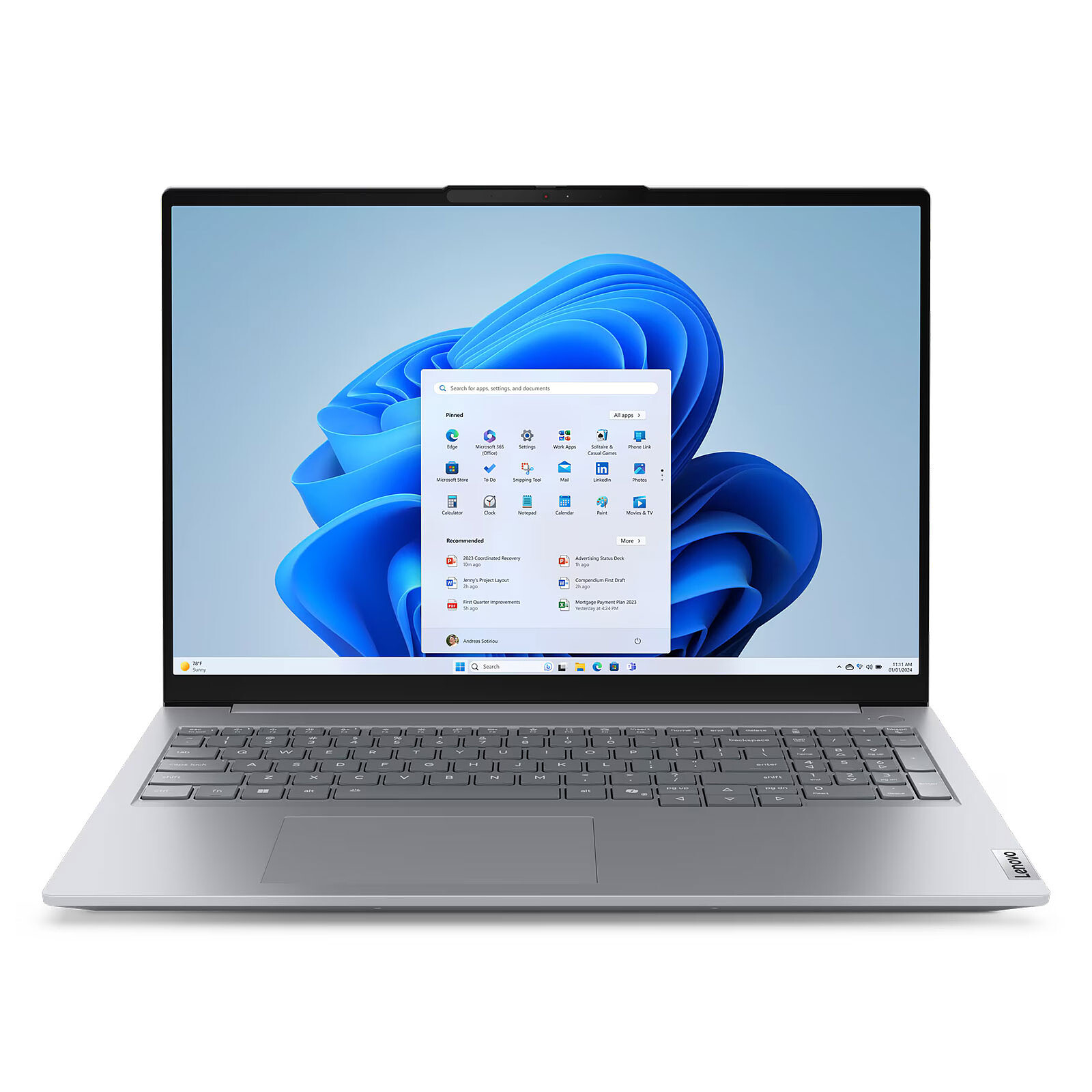 Ordinateur portable Lenovo ThinkBook 16 G8 ouvert, vu de face